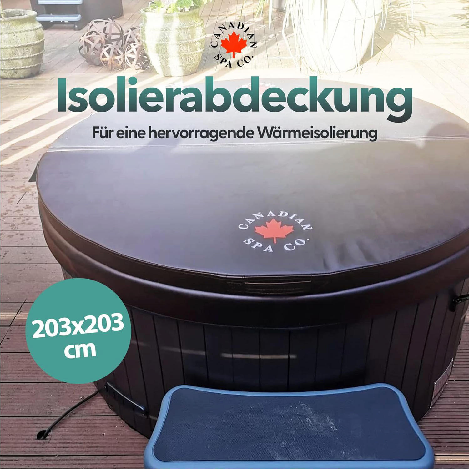 WHIRLPOOL ISOLIERABDECKUNG Graue runde Whirlpool-Abdeckung - Grau, Leder (203/203cm) - Canadian Spa Company