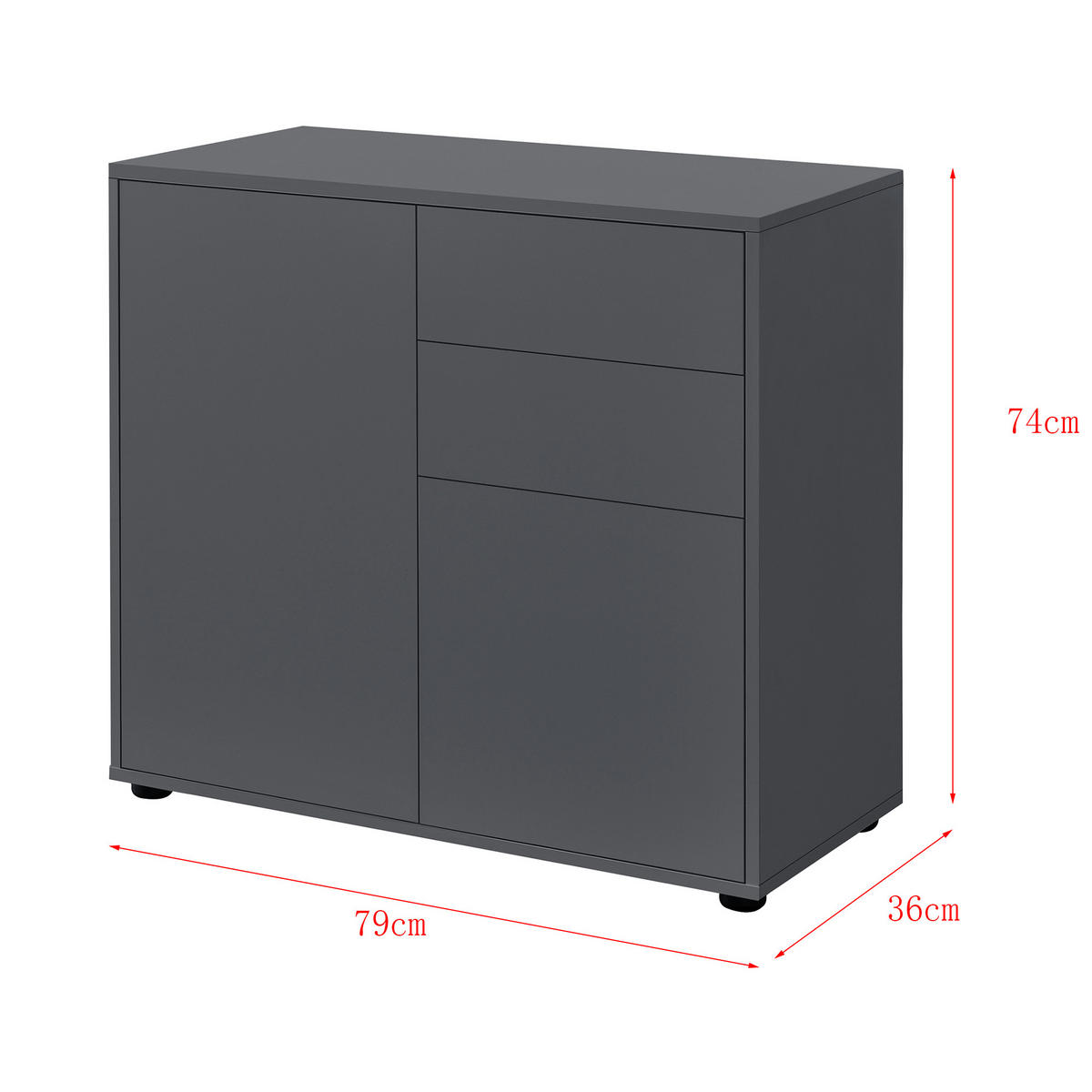 KOMMODE Paarl 2-türig - Dunkelgrau, Holzwerkstoff (79/74/36cm) - [en.casa]