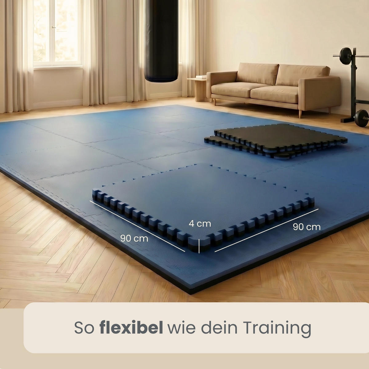 BODENSCHUTZMATTE 90x90x4 cm, Blau Schwarz, 2er Set - Blau, Kunststoff (90/90/4cm) - eyepower