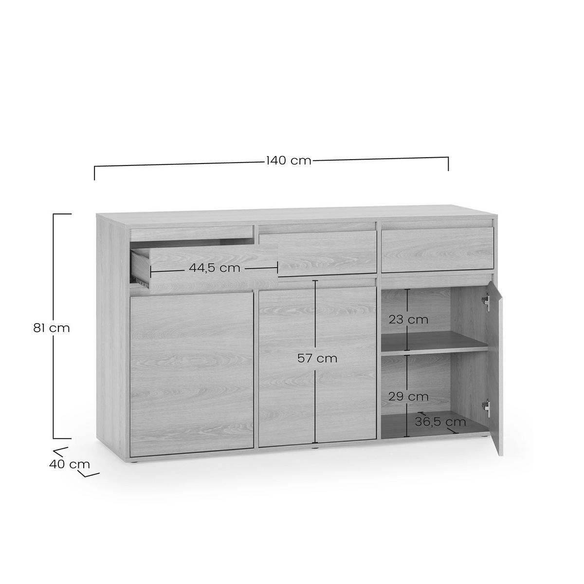 SIDEBOARD Tori 3 Türen 3 Schubladen, Eichenfarbe - Honigeiche, Holzwerkstoff (140/81/40cm)