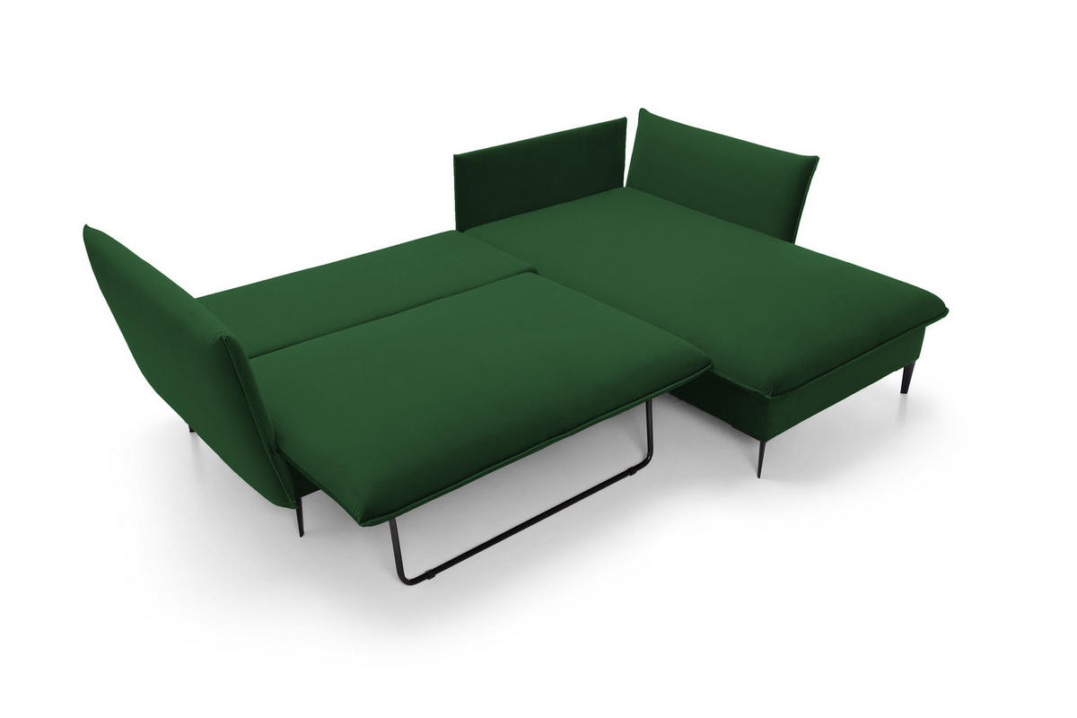 ECKSOFA GLOSS mit Schlaffunktion, Ottomane & goldenen Füßen – Samtsofa im GLOSSour-Stil mit Zierkissen, 258x167x91 cm, Rechte, BURGUND - Platinfarben, Holz/Textil (258/167cm) - DomoHome