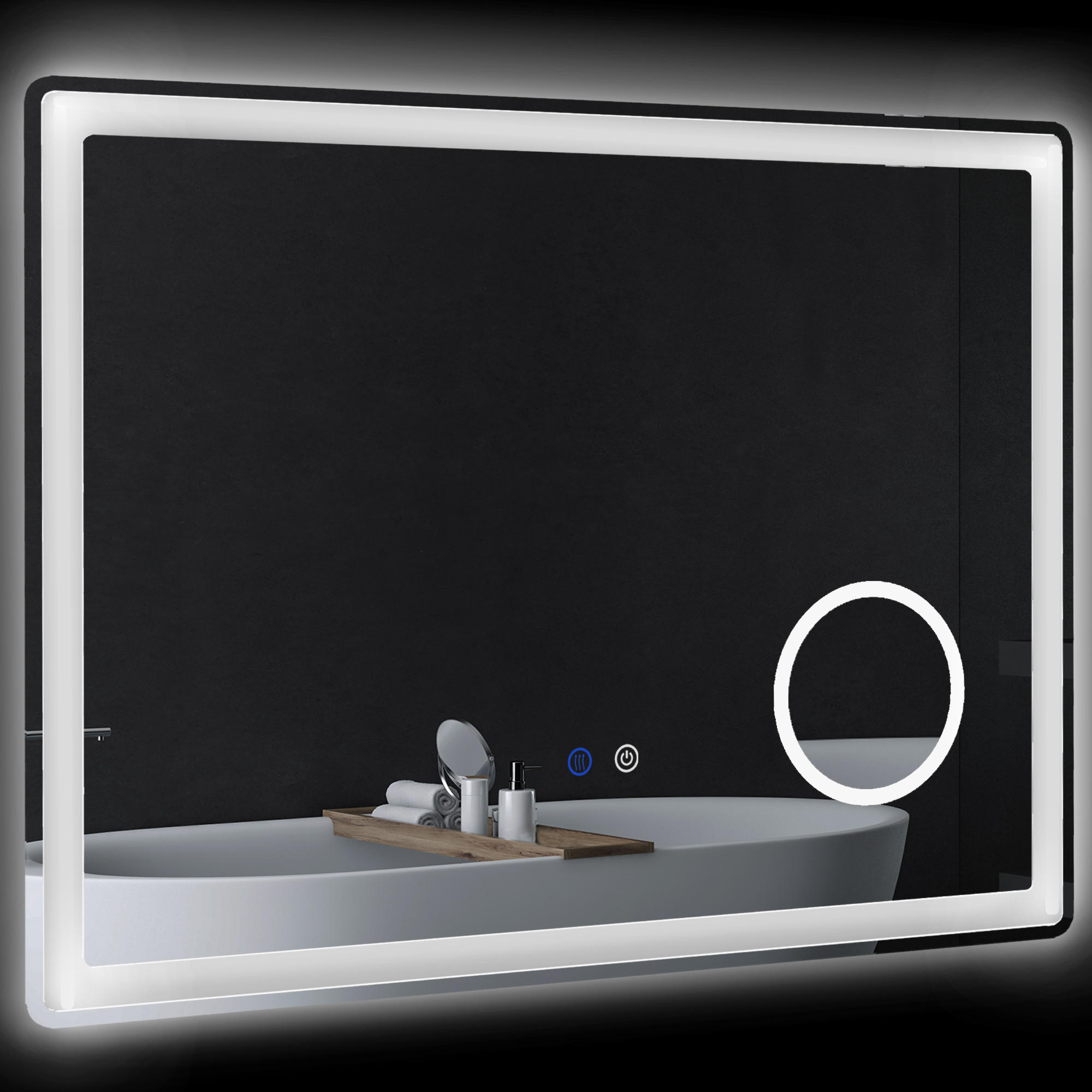 LED Badezimmerspiegel,mit 3x Vergrößerung, Memory-Funktion, beschlagfrei - Weiß, Glas (3.8/60/80cm) - Kleankin