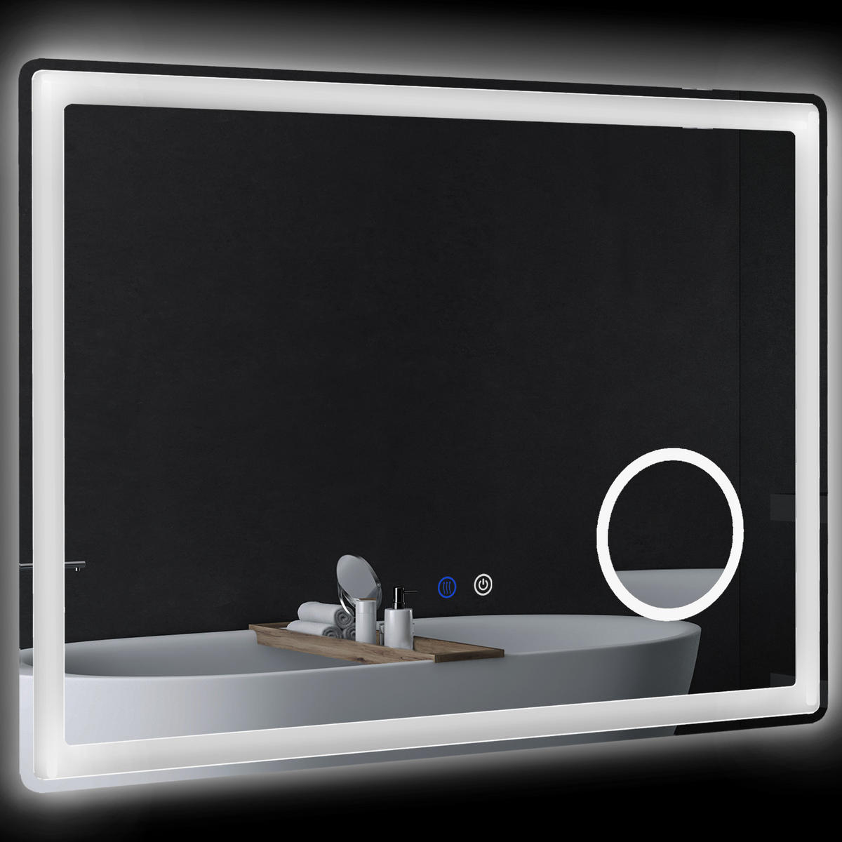 LED Badezimmerspiegel,mit 3x Vergrößerung, Memory-Funktion, beschlagfrei - Weiß, Glas (3.8/60/80cm) - Kleankin