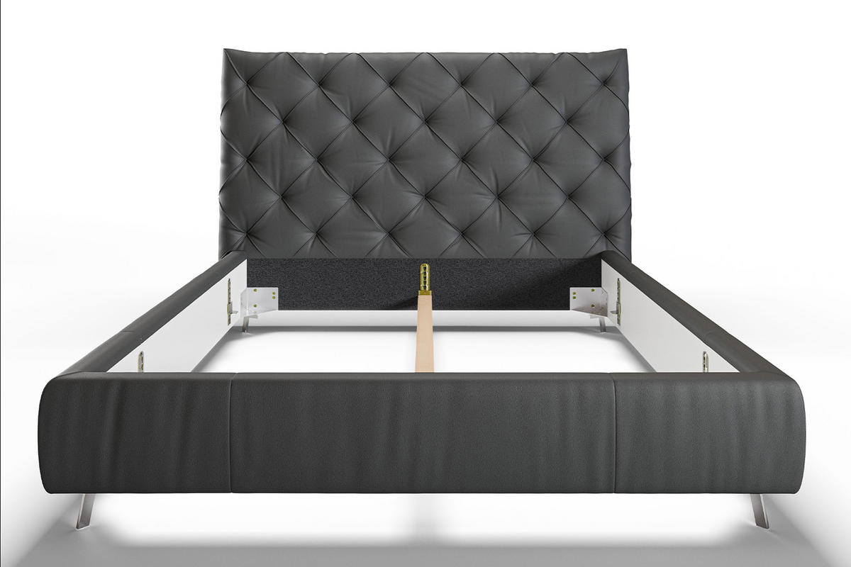 POLSTERBETT ANNY Schwarz Massivholz - Schwarz, Leder (140/200cm) - KAWOLA