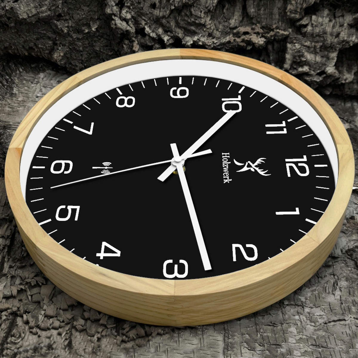 WANDUHR Holz Designer OFFENBURG (FUNK) Loft Wand Uhr, beige, schwarz - Beige/Schwarz, Glas/Holz (30/30/4.2cm) - Holzwerk
