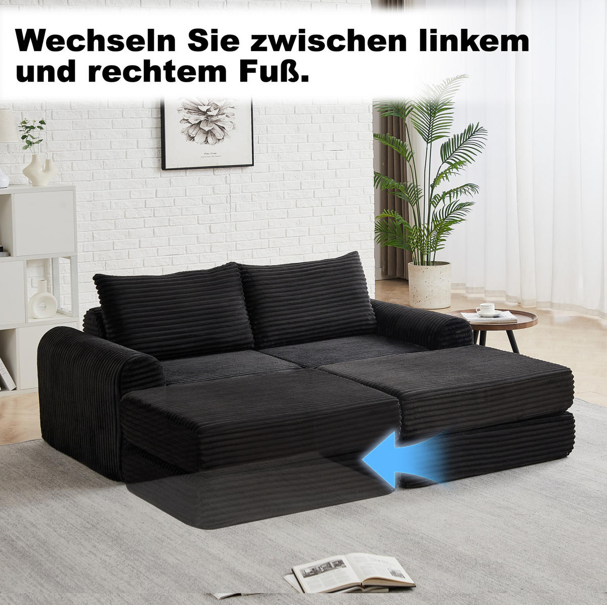 SCHLAFSOFA in Schwarz – modular, mit umstellbarer Fußstütze - Schwarz, Textil (243/53/194cm) - BEAOK