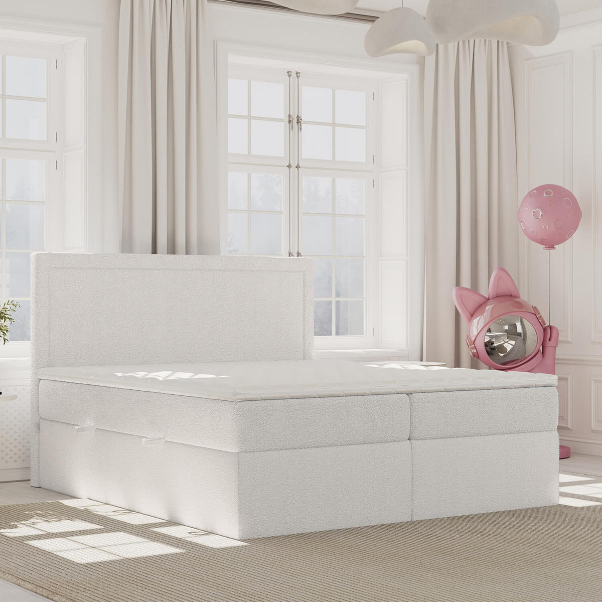 BOXBETT Jodan 200/200 cm Weiß im Baloo Stoff - Schwarz/Weiß, Holz/Holzwerkstoff (200/200cm) - AltaBeds