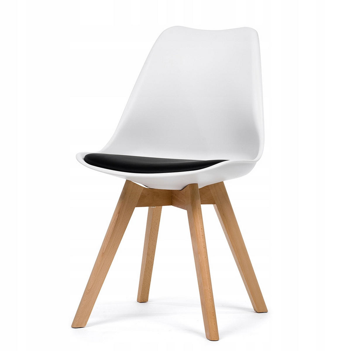 STUHL Dublin skandynavisch weiß mit schwarzen Kissen - Schwarz/Naturfarben, Holz/Kunststoff (49/83/54cm) - NEW HOME