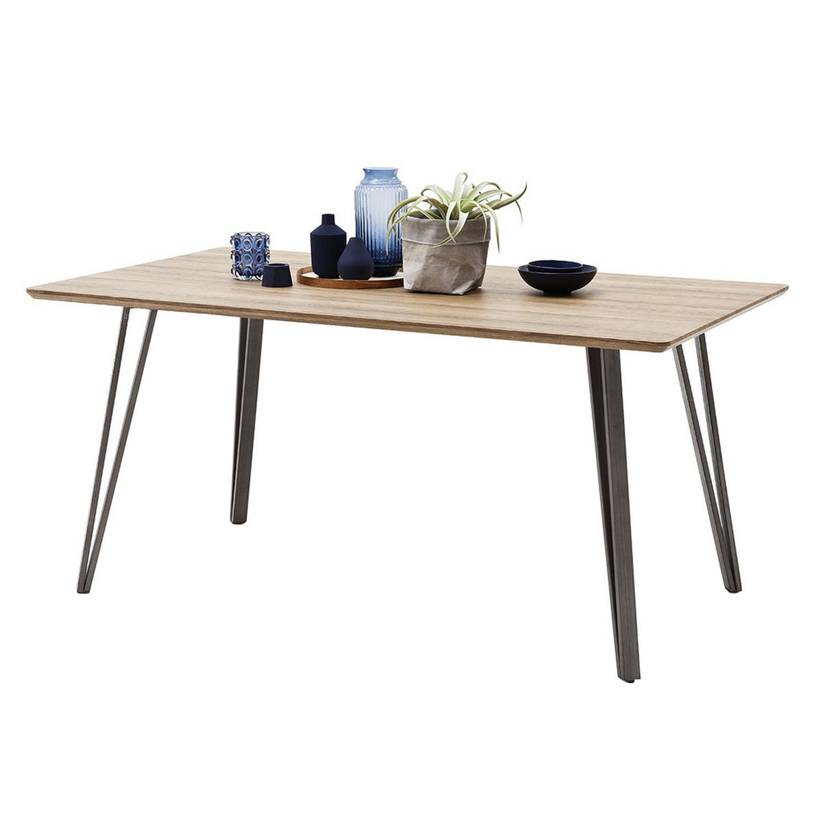 ESSTISCH Murry 90/160 cm - Eichefarben/Schwarz, Holzwerkstoff/Metall (160/90/76cm) - Selsey