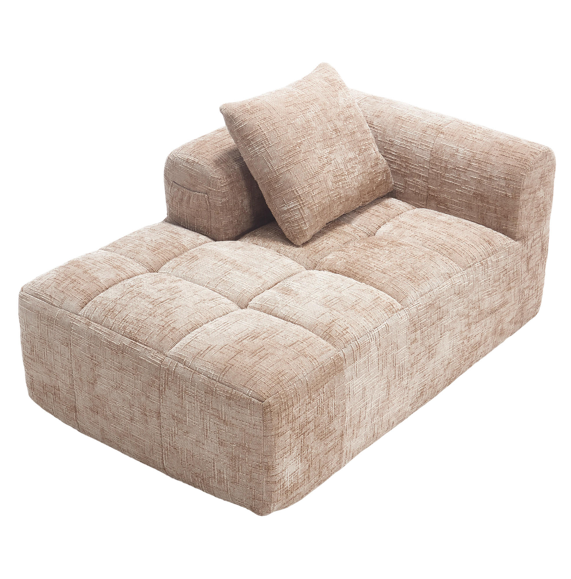 SOFA s ležaljkom, 158/90/60 cm, chenille kaki, s bočnim džepovima i jastukom - boje pijeska, tekstil (60/158/90cm) - BEAOK