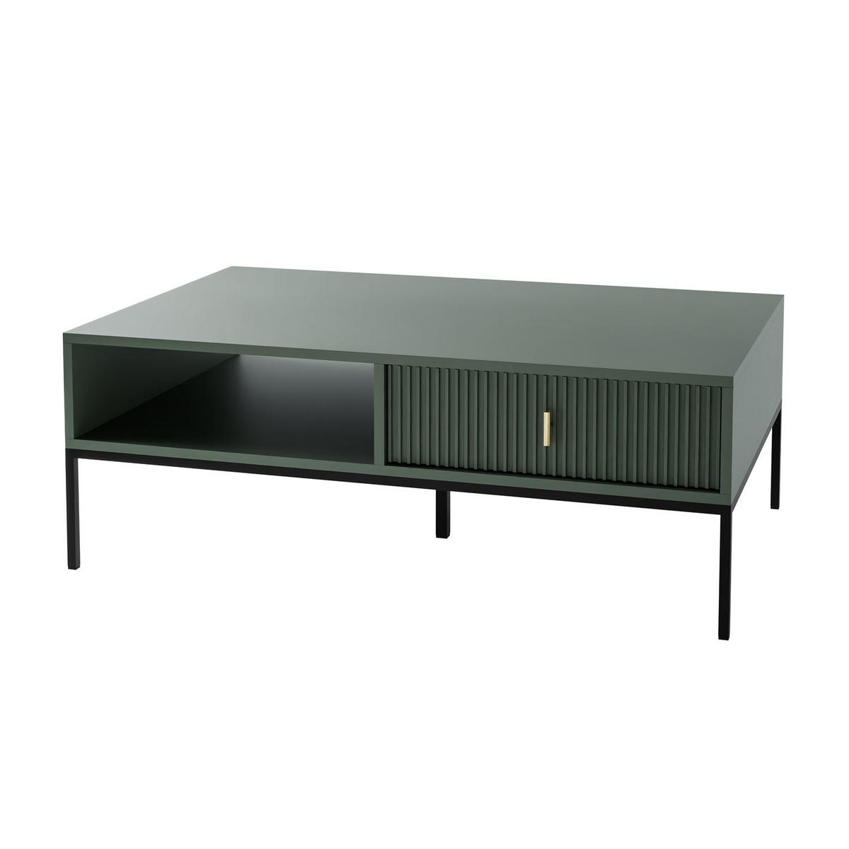 COUCHTISCH MIDNIGHT mit Schublade auf Gestell grün - Schwarz/Grün, Holzwerkstoff (68/104/39cm) - Lookway