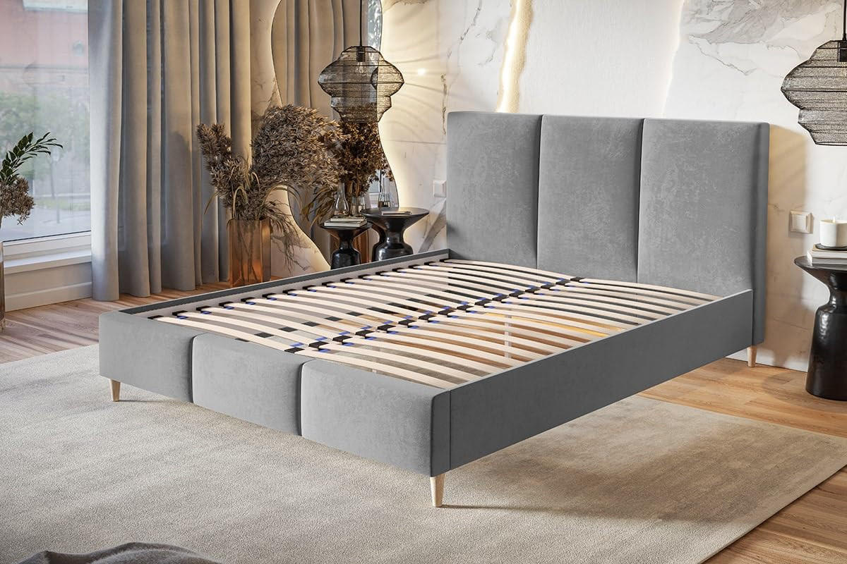 POLSTERBETT LUX Siena mit Kopfteil, 120 x 200 cm, Doppelbett mit Lattenrost aus Holz, Velourstoff Braun, Füße in Farbe: Braun - Braun, Holz/Textil (120/200cm) - Alpi-Möbel