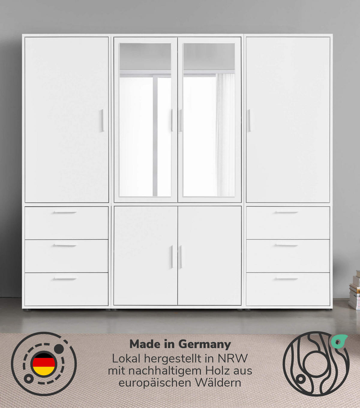 KLEIDERSCHRANK mit Spiegel Der Grenzenlose - Weiß, Holzwerkstoff (210/187/58cm) - Mokebo