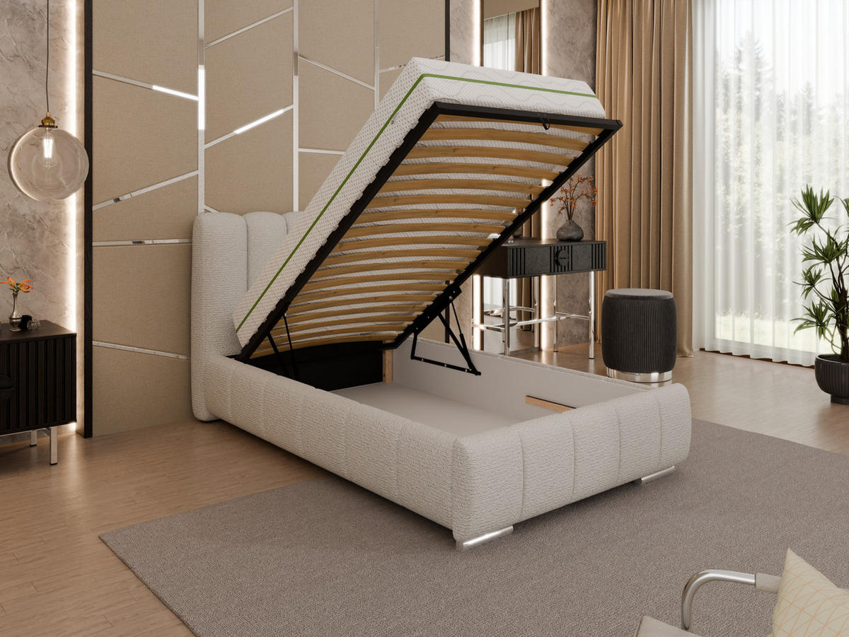 POLSTERBETT Zaira 100x200cm – Elegantes Polsterbett für modernen Wohnstil , ZONIERTE MULTI-TASCHEN-FEDERKERN (24cm), cappuccino - Cappuccino, Holz (100/200cm) - Panda Möbel