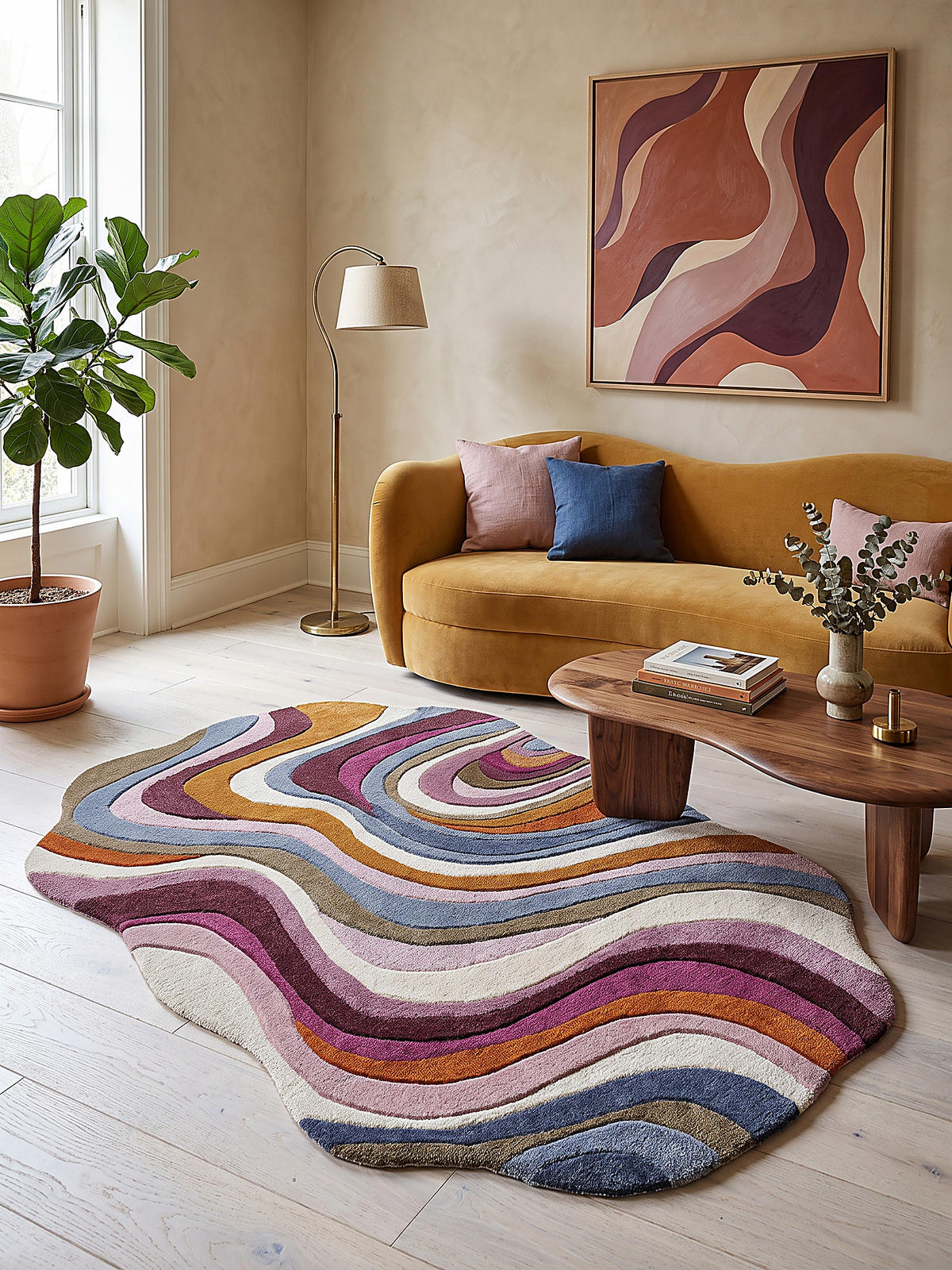 TEPPICH aus Wolle, handgetuftet, EFFRA, in Multi, Wellen-Swirl, 140 x 200 cm - Multicolor, Textil (140/200cm) - KADIMA DESIGN