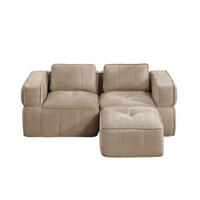 CANAPEA 2 LOCURI cu taburet, minimalist, Poliester-nisipiu - nisipiu, material textil (162/67/198cm) - KOMHTOM