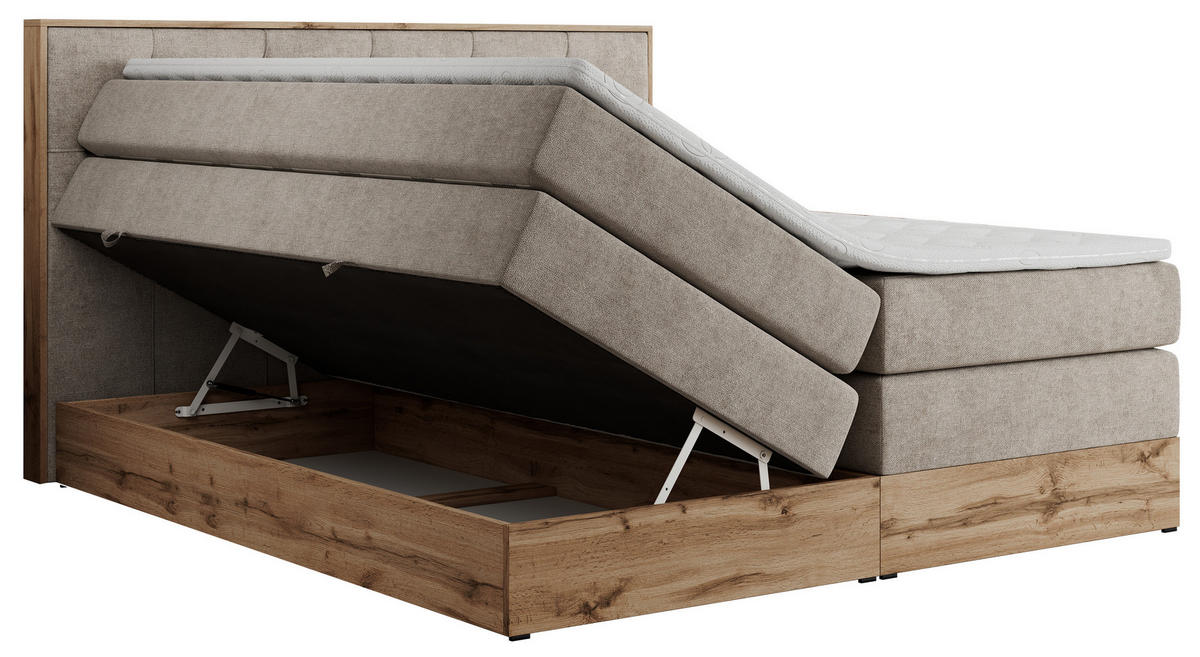 BOXSPRINGBETT VENETO KING 140/200 Beige Struktur - H4 - Beige, Holz/Textil (140/200cm) - MKS