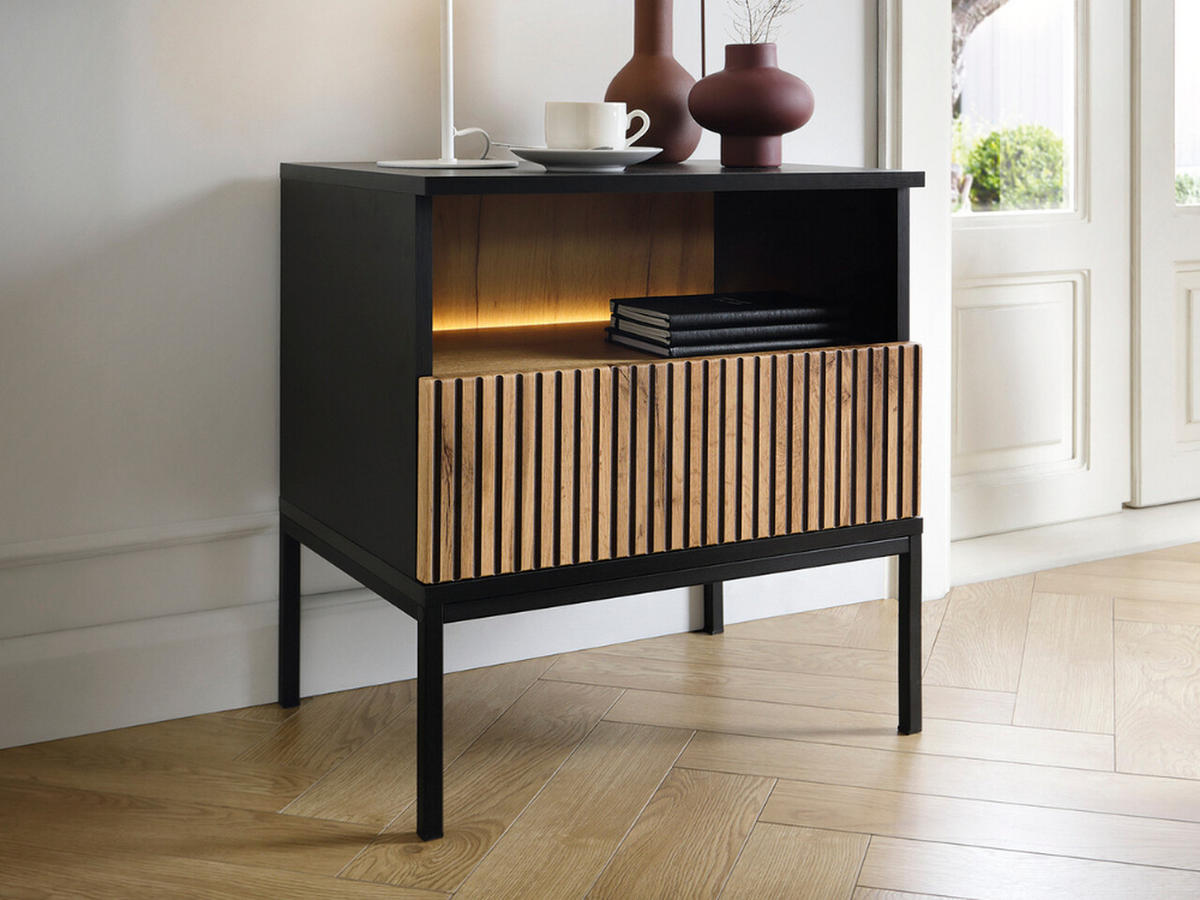 NACHTSCHRANK Graphit, Wotan Eichefarben 54 cm Deo - Eiche Wotan/Schwarz, Naturmaterialien/Metall (54/56/39cm) - Graingold
