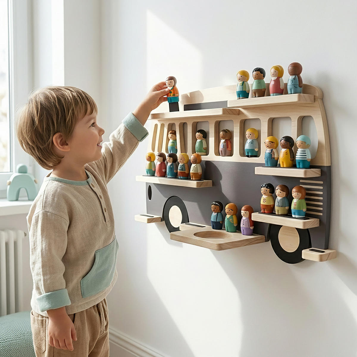 WANDREGAL Natur Grau Busform für Hörfiguren - Multicolor, Holz (54/27/15cm) - Relaxdays