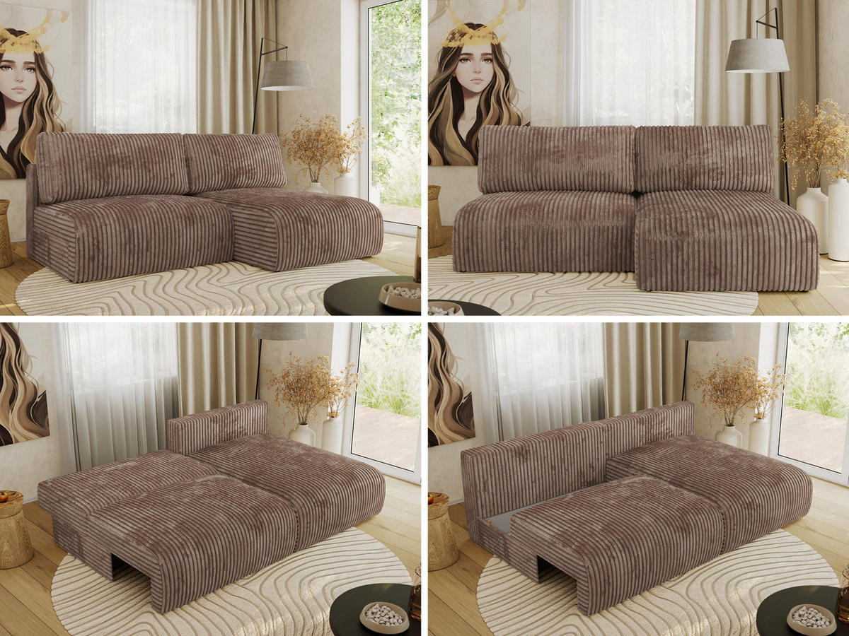 ECKSCHLAFSOFA VIVO L Braun Cord - rechts - Schwarz/Braun, Kunststoff/Textil (150/223cm) - MKS