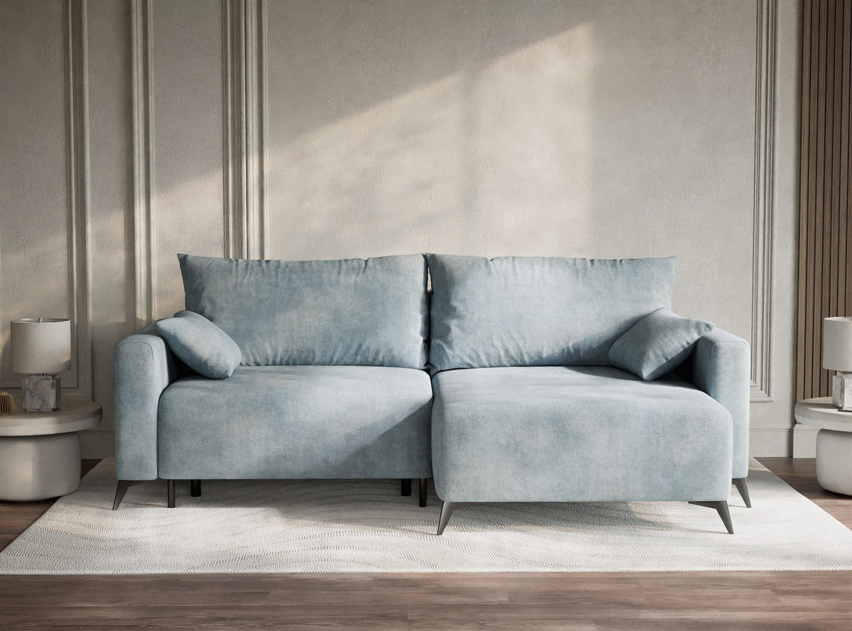 ECKSOFA MIT SCHLAFFUNKTION Leon Hellblau Webstoff - Schwarz/Hellblau, Holz/Holzwerkstoff (239/148cm) - Maison de Reve