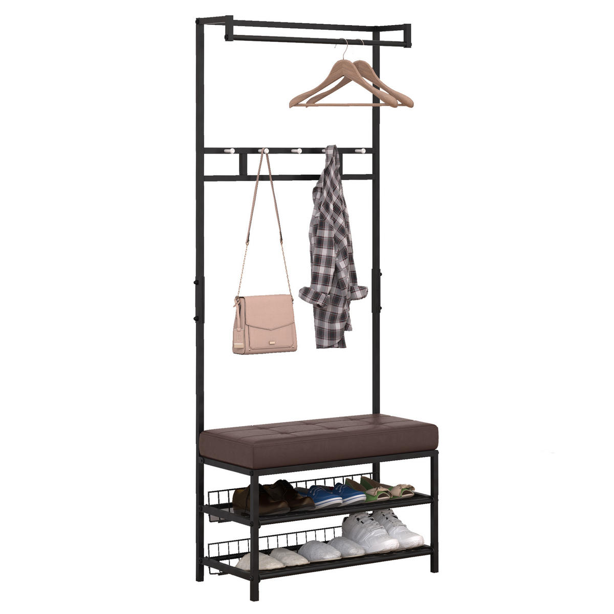 GARDEROBENSTÄNDER Metall mit Schuhbank 72,5/35/180 cm - Braun, Metall (725/180/35cm) - PANGIVO