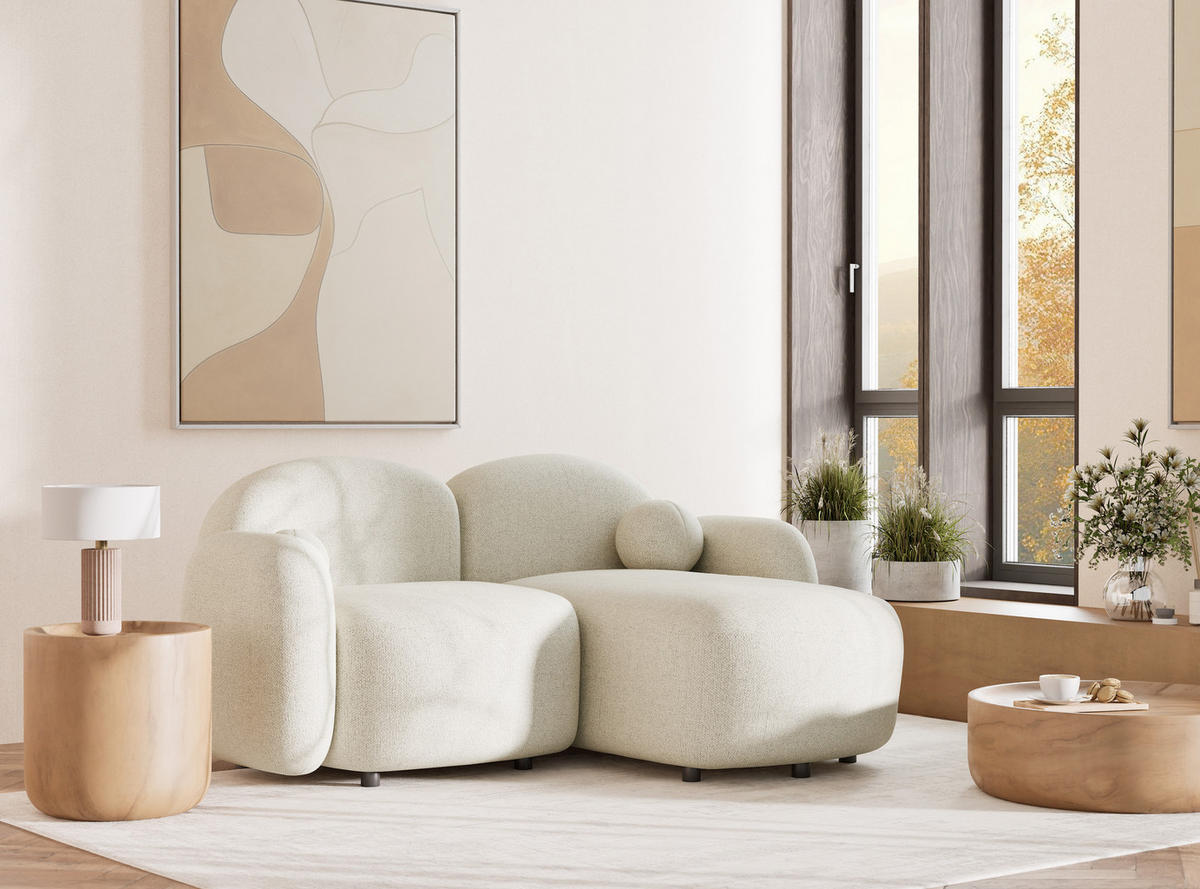 ECKSOFA Bahama Creme Webstoff - Creme/Schwarz, Holz/Holzwerkstoff (190/146cm) - Maison de Reve