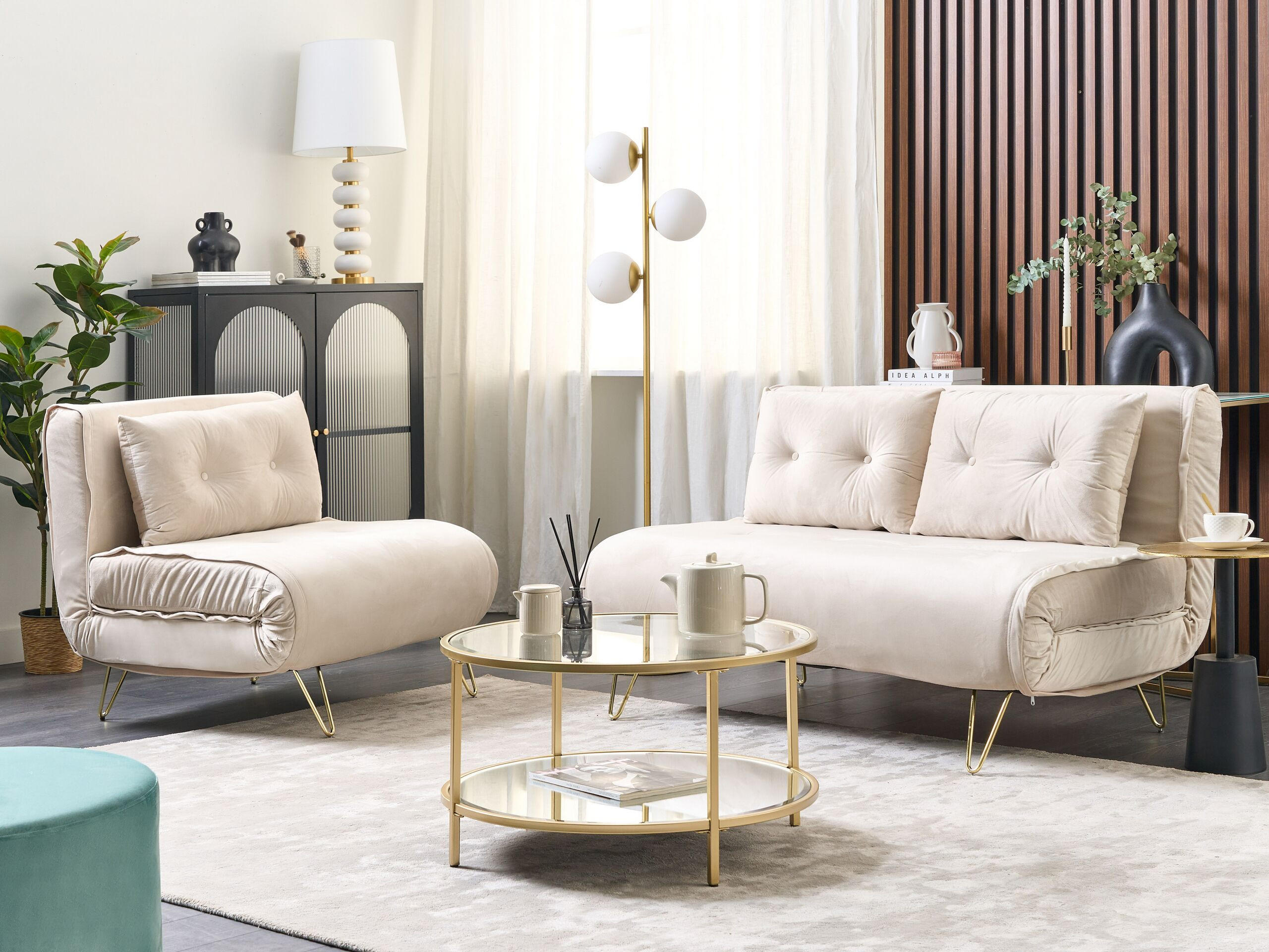 3-SITZER SOFA SET Samtstoff Beige Vestfold - Beige, Textil (130/78/81cm) - Beliani