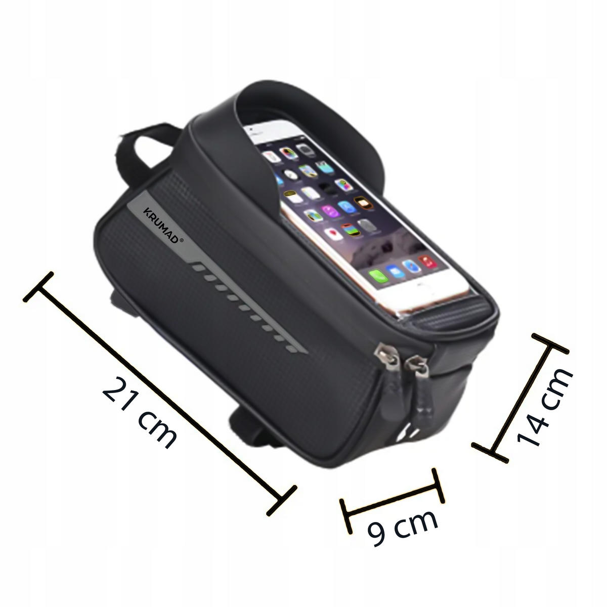 FAHRRADRAHMENTASCHE Wasserdicht mit Handyhalterung - Schwarz, Textil (9/14/21cm) - KRUMAD