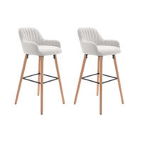 BARHOCKER 2er-Set - Stoff & Buchenholz - Cremefarben - ELEANA - Creme, Textil (52/98/47cm) - Vente-Unique
