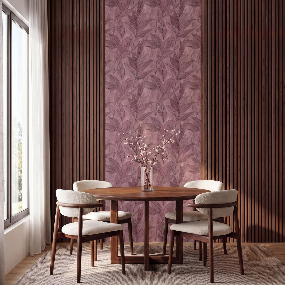 TAPETE - Blätter - Muster - Lila - 120x300 cm - Altrosa, Papier (120/300cm) - OnlyWow