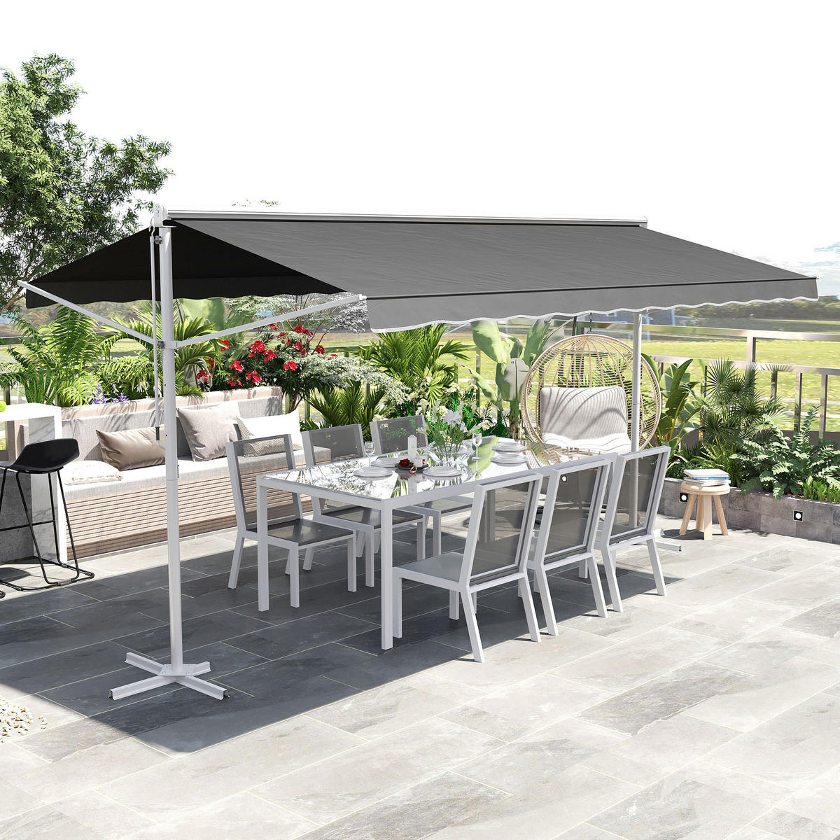 STANDMARKISE, Grau, Metall, Polyester - Grau, Metall (340/255/450cm) - Outsunny