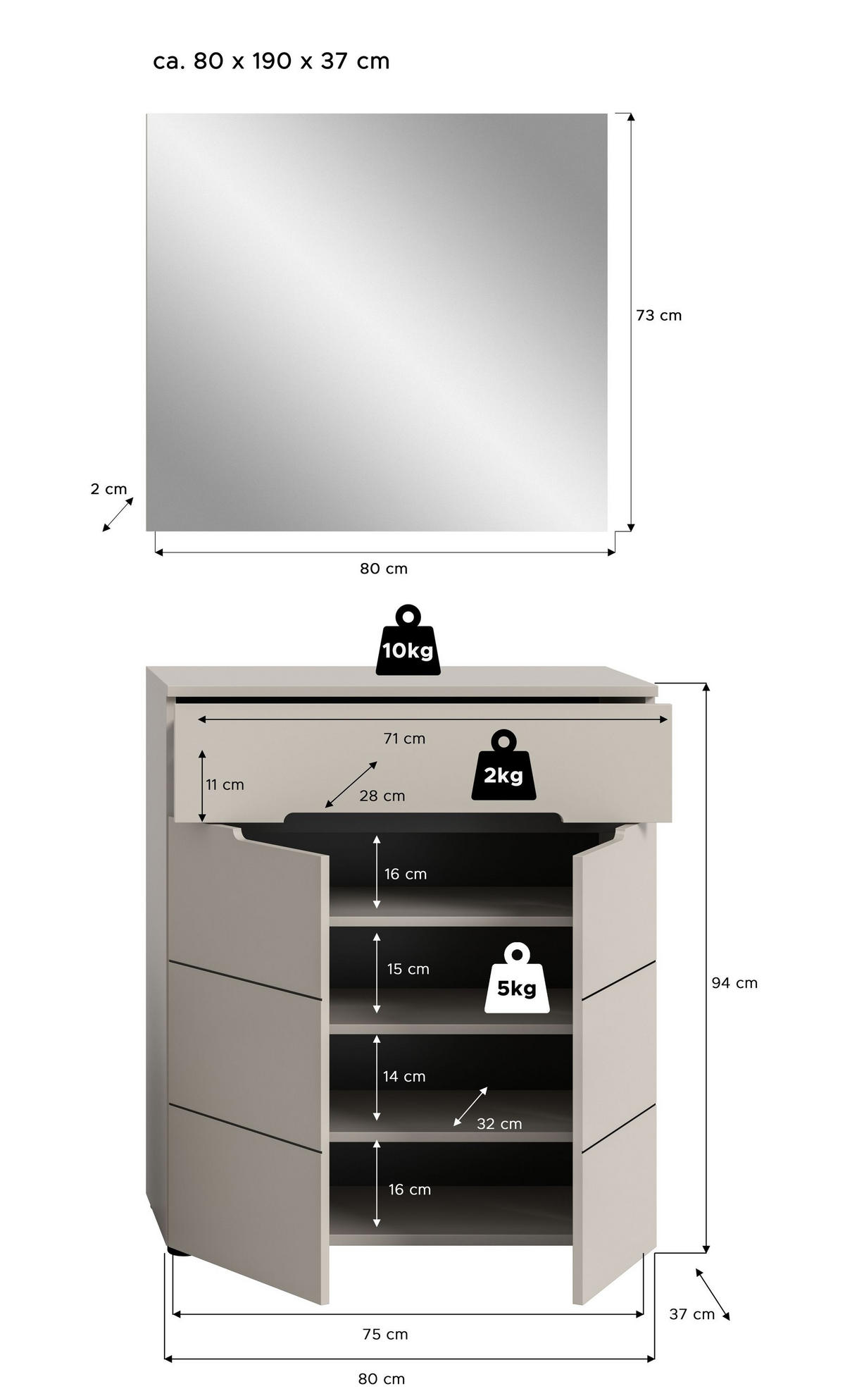 GARDEROBEN-SET 2tlg. Nova (B/H/T: 80x190x37 cm) in Kaschmir - Kaschmir, Holzwerkstoff (80/190/37cm) - Homes & Jones