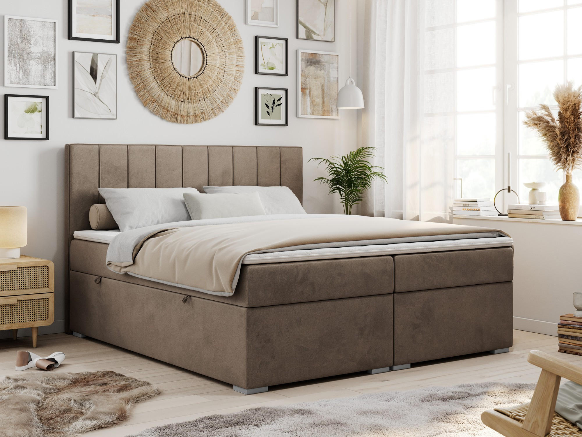 BOXBETT ALLY 140/200 Braun Velvet - H4 - Braun, Holz/Textil (140/200cm) - MKS