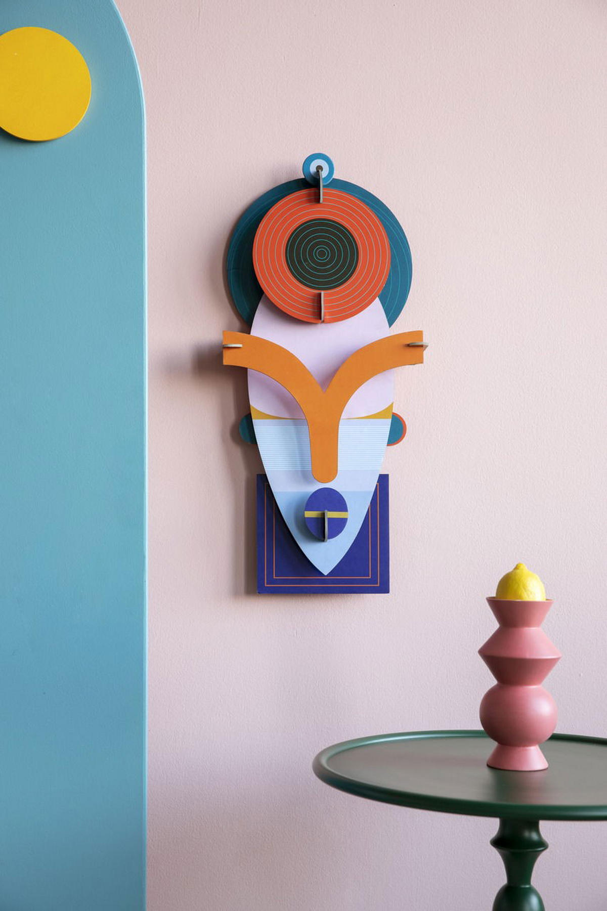 WANDDEKO Geo Maskenmotiv 25/8 cm - Multicolor/Orange, Wellpappe (25/8/60cm) - KUNSTLOFT