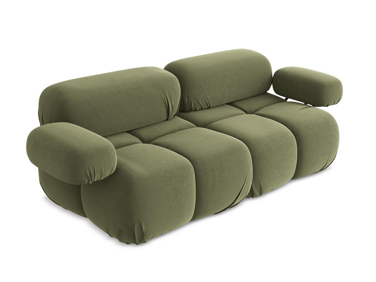 2-SITZER-SOFA Samt Stoff Grün - Schwarz/Olivgrün, Kunststoff/Textil (190/70/96cm) - Makamii