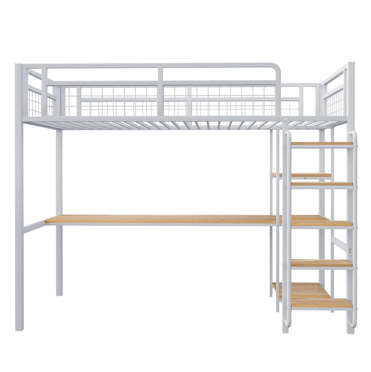 HOCHBETT 90/200 cm mit Schreibtisch, Regalen und Sicherheitsleiter aus Metall, Weiß - Weiß, Metall (90/200cm) - Redom