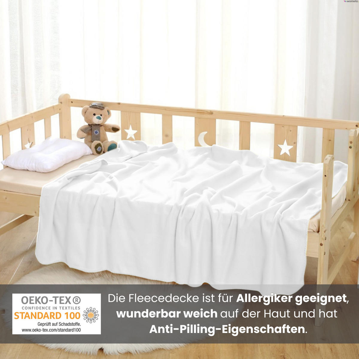 FLEECEDECKE 10er Set weiß 130/160 cm Kettelrand Anti-Pilling - Weiß, Textil (130/160cm) - wometo