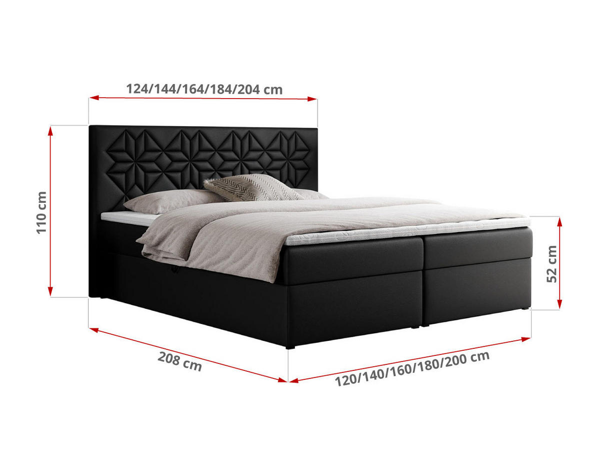 BOXBETT LEILA 180/200 Schwarz Kunstleder - H3 - Schwarz, Holz/Textil (180/200cm) - MKS