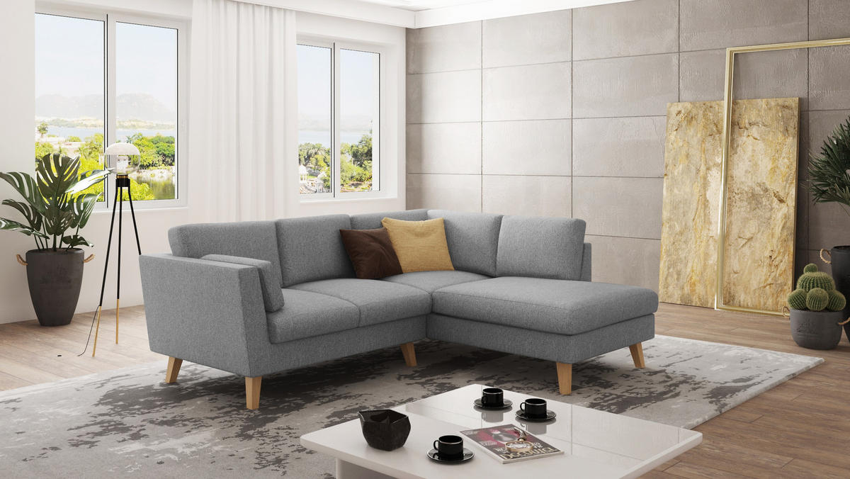 ECKSOFA Mario Grau Microfaser - Naturfarben/Grau, Buchenholz/Textil (221/186cm) - S-Style Möbel