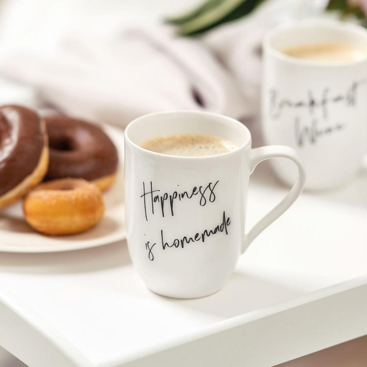 BECHER MIT HENKEL 'HAPPINESS IS HOMEMADE' Statement weiß 290 ml 6er Set - Weiß, Keramik (0.29L) - Villeroy & Boch