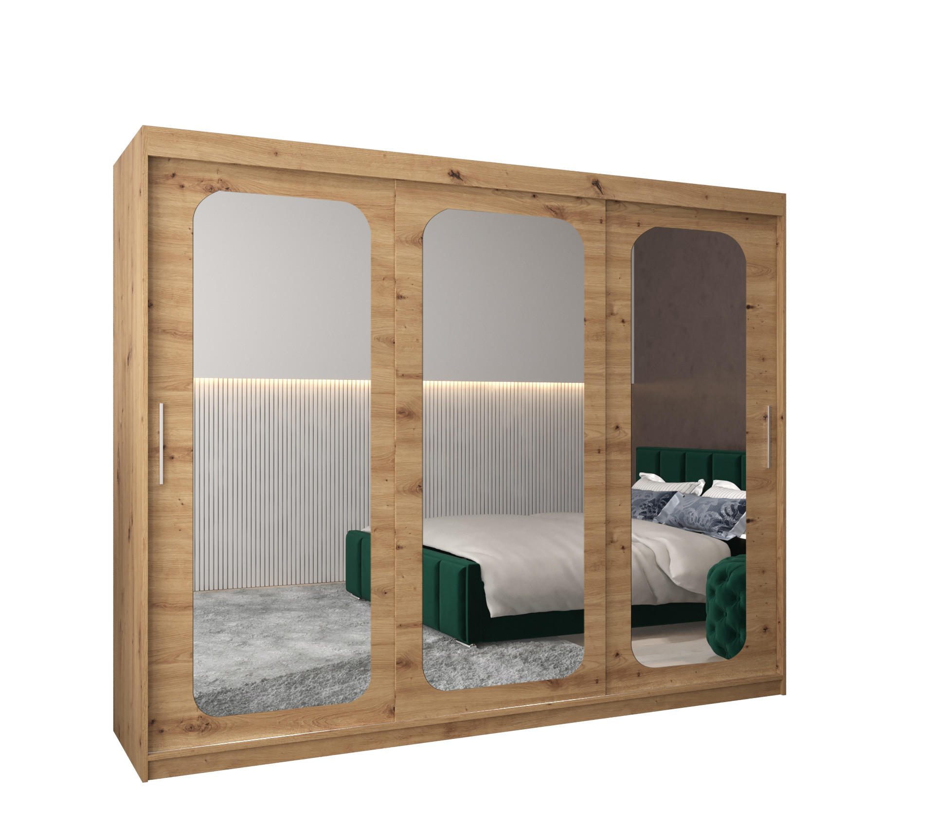 SCHWEBETÜRENSCHRANK 200/250/62 3-türig - Silberfarben/Eiche Artisan, Holz/Kunststoff (250/200/62cm) - MÖBEL KRYSPOL