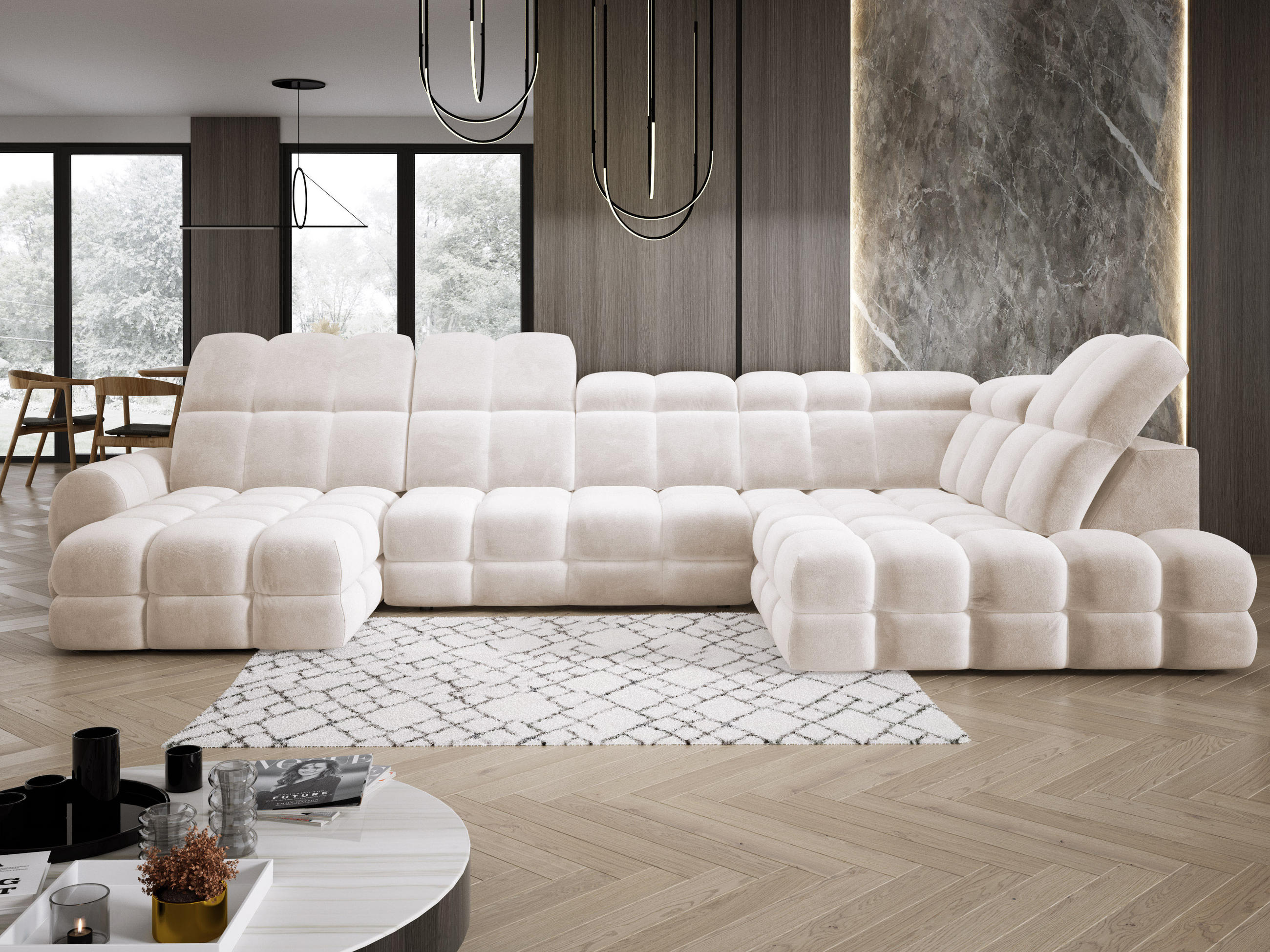 ECKSOFA TOLLO Salvador-stoff U-form 400x217x105 cm creme - Creme, Holz/Textil (217/400cm) - DomoHome