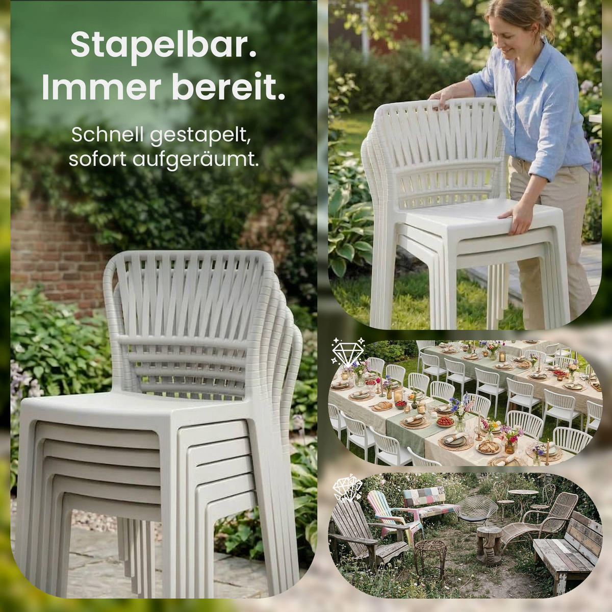 GARTENSTUHL 4er Set Kunststoff Weiß - Weiß, Kunststoff (45/84/55cm) - CLP