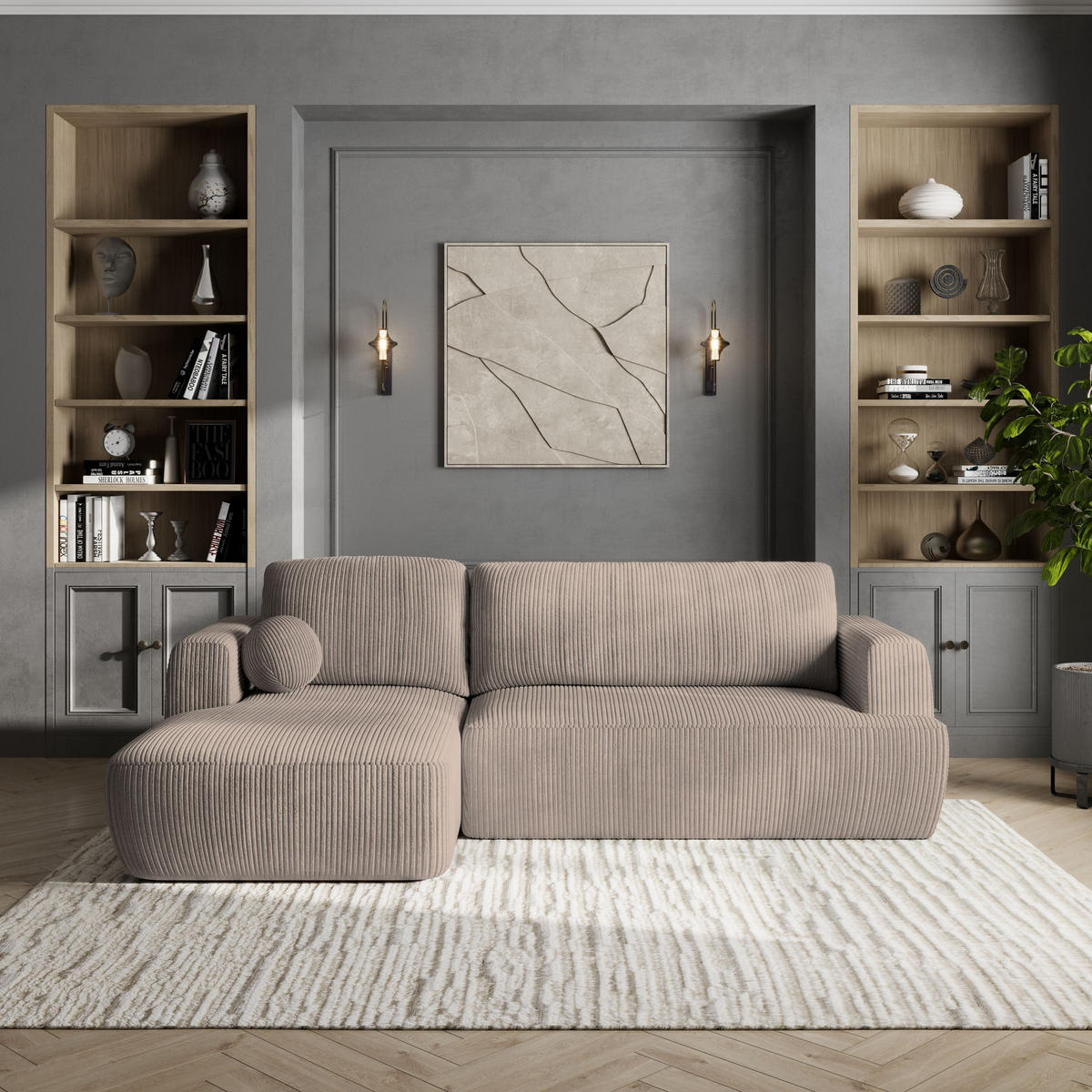 ROHOVÁ SEDAČKA SENTI béžová - černá/béžová, dřevo/textil (246/148cm) - MASSENO