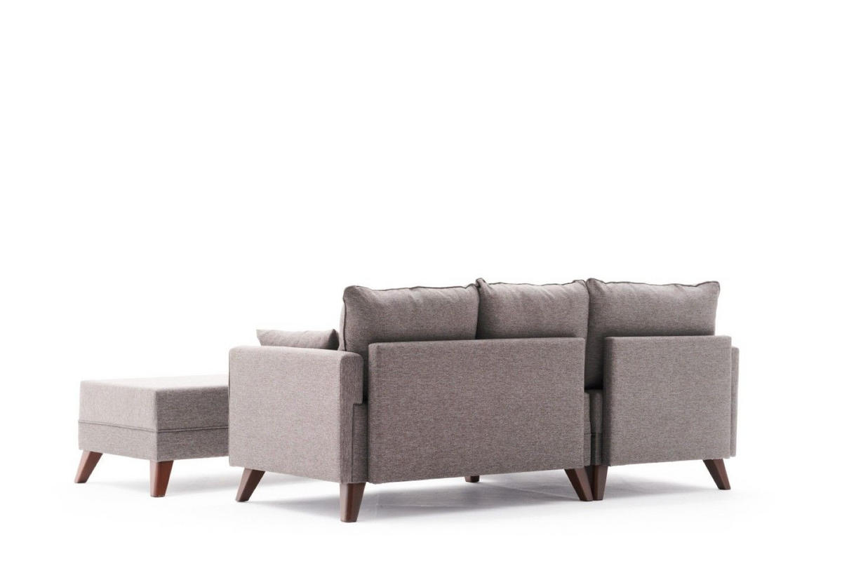 ECKSOFA mit Hocker als Schlaffläche, perfekt für kleine Räume - Taupe/Walnussfarben, Holz/Kunststoff (205/140cm) - myHomelando