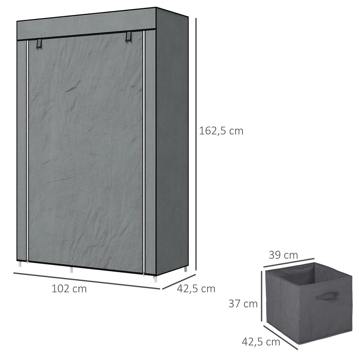 KLEIDERSCHRANK aus Stahl und Vlies 102x42,5x162,5 cm Dunkelgrau mit Kleiderstange, 6 Böden und Reißverschluss - Dunkelgrau, Metall (102/162.5/42.5cm) - Modfu