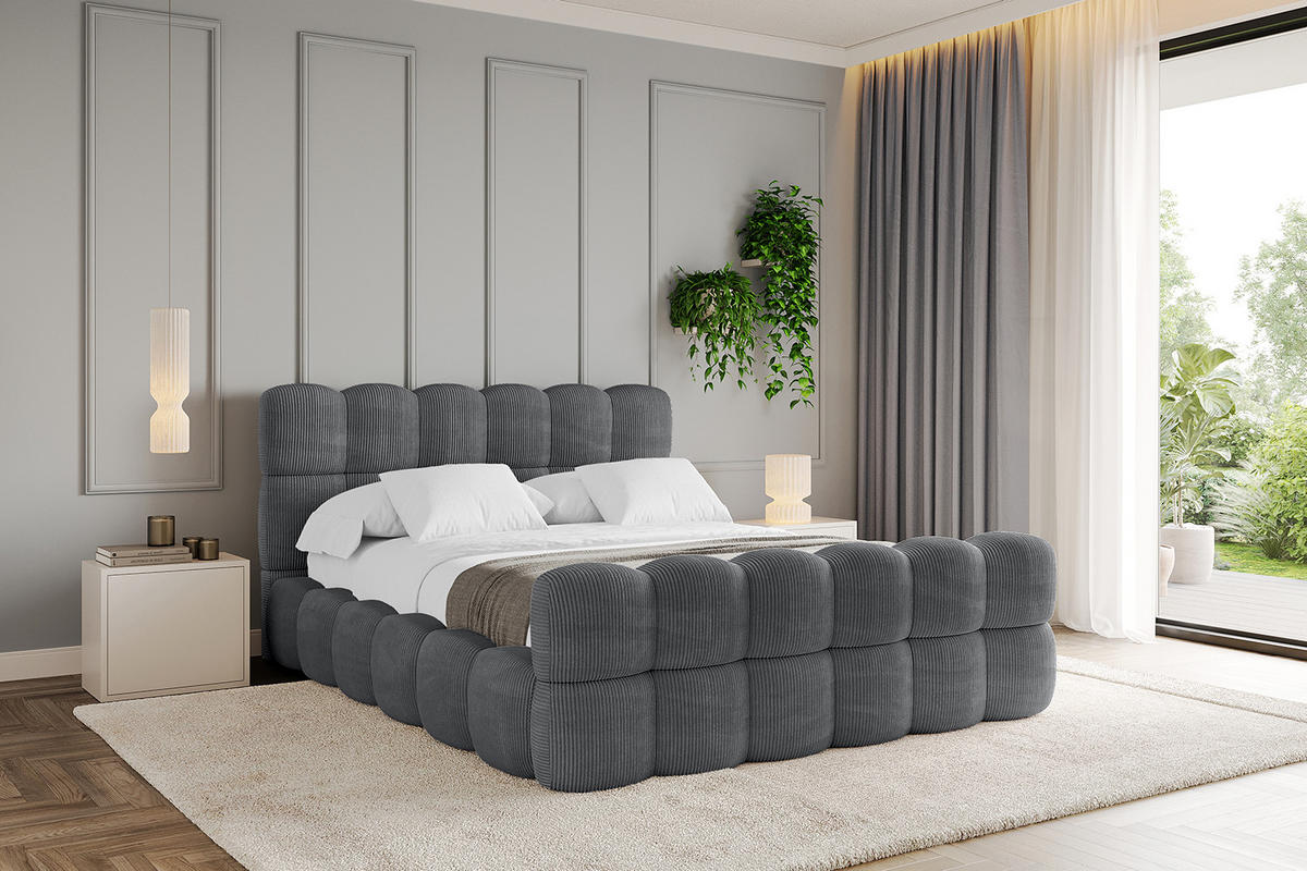 POLSTERBETT mit Bettkasten, Fußteil und Lattenrost, Bett mit Matratze H3/H4 - LEYA-Z 120x200 Dunkelgrau - Anthrazit, Holzwerkstoff/Textil (120/200cm) - ALTDECOR