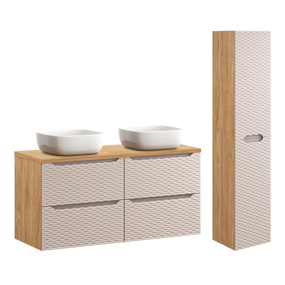 BADMÖBEL 120cm Elora 2er-Set Beige und Holz - Braun, Holzwerkstoff (120/59/46cm) - Petits-meubles