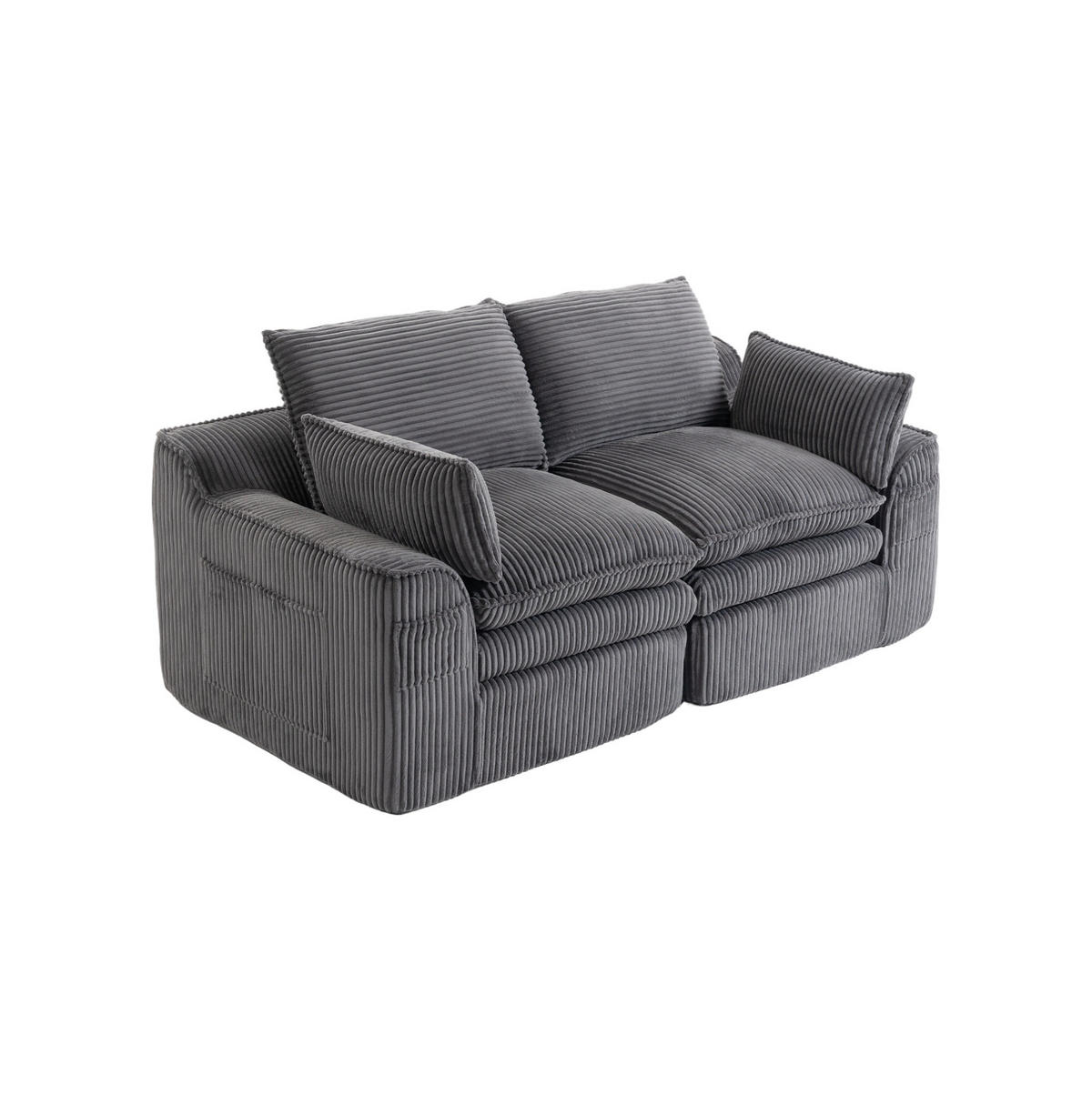 2-SITZER-SOFA 191/94/85 cm dunkelgrau aus Cord mit Seitentaschen und Federkern - Dunkelgrau, Textil (94/85/191cm) - Modenvie